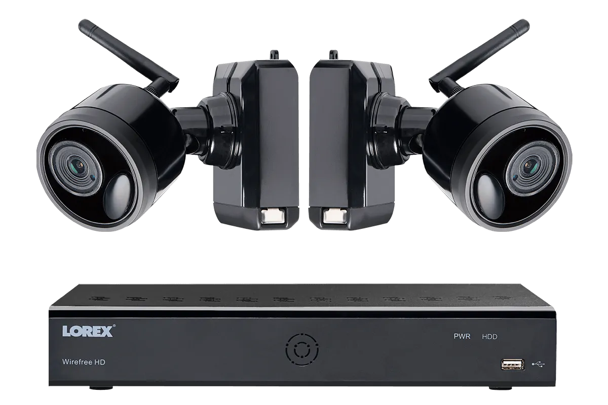 1080p Outdoor Wireless Camera System, 2 Rechargeable Wire Free Battery Powered Black Cameras, 75ft Night Vision, 1TB Hard drive, No Monthly Fees