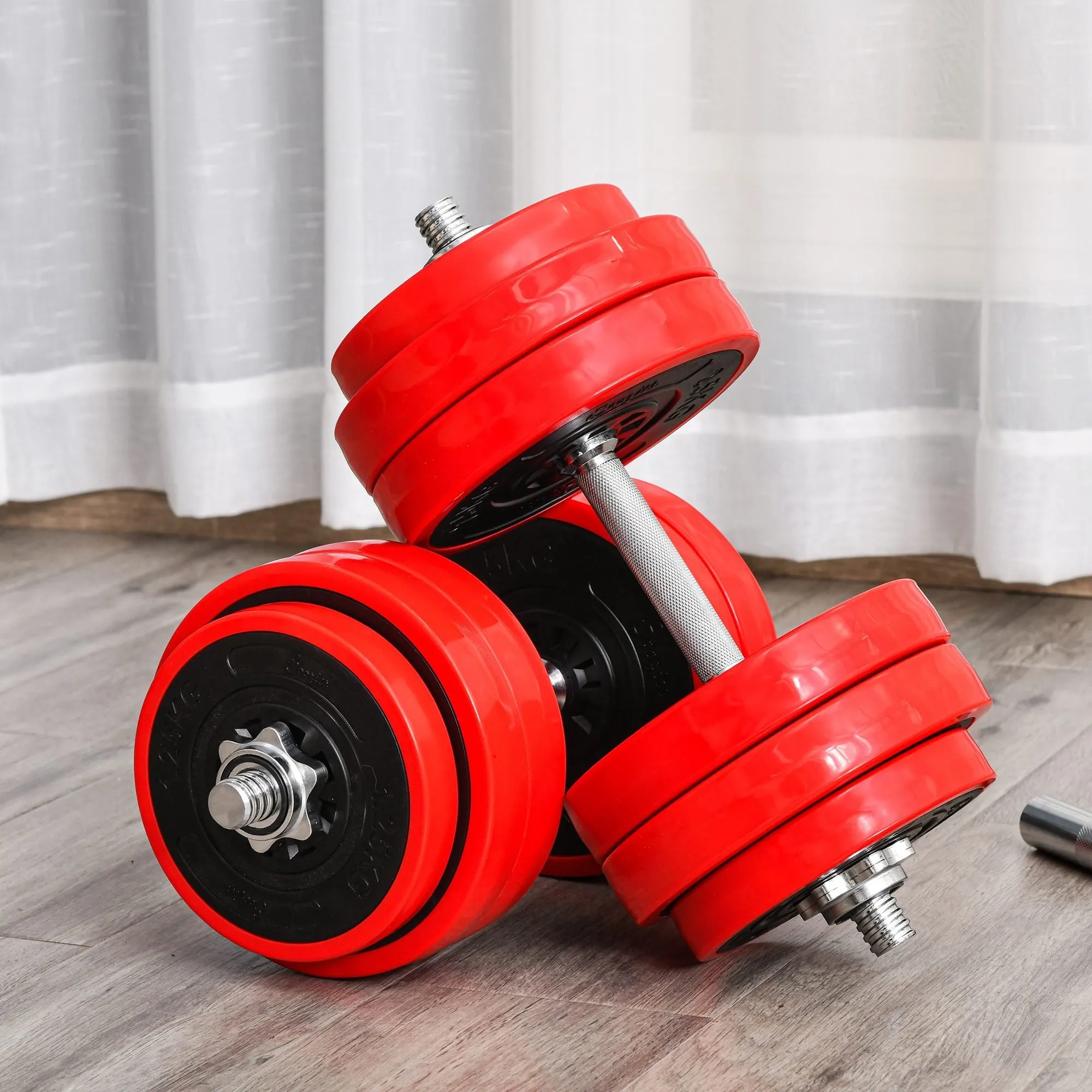 30KGS Two-In-One Dumbbell & Barbell Adjustable Set Strength Muscle Exercise Fitness Plate Bar Clamp Rod Home Gym Sports Area Ergonomic in