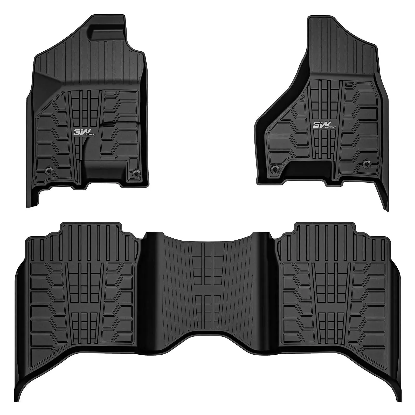 3W 2013-2018 Dodge Ram 1500/2500/3500 Crew Cab, 2019-2024 Dodge Ram 1500 Classic Crew Cab Custom Floor Mats TPE Material & All-Weather Protection