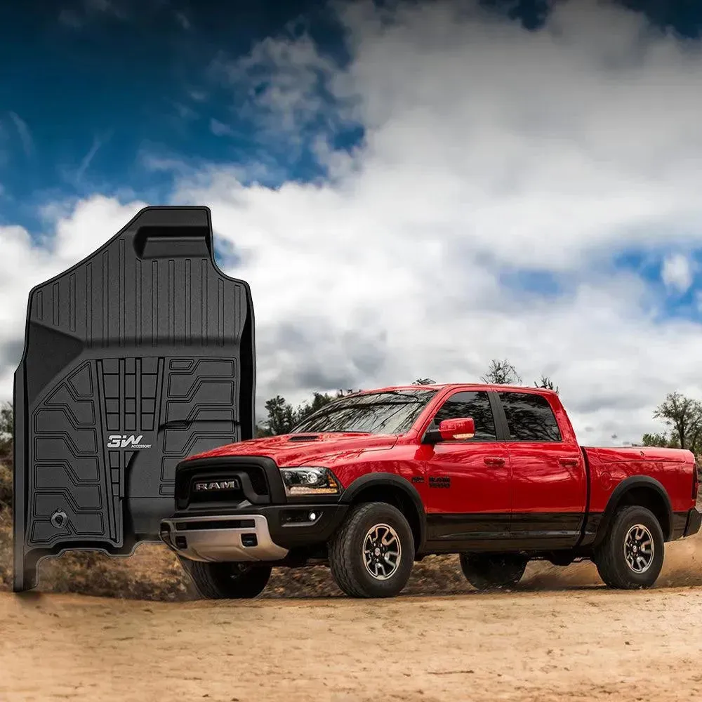 3W 2013-2018 Dodge Ram 1500/2500/3500 Crew Cab, 2019-2024 Dodge Ram 1500 Classic Crew Cab Custom Floor Mats TPE Material & All-Weather Protection