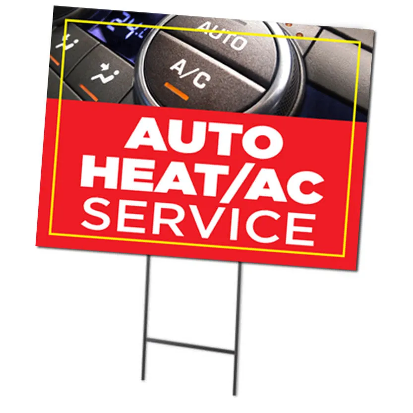 Auto Heat/AC Service | Double Sided Sign with Metal Ground Stakes; 24"w x 18"h