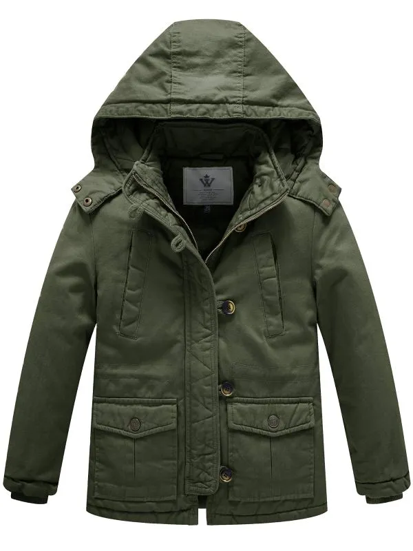 Boy's Winter Warm Puffer Jacket Heavyweight Thicken Cotton Coat with Hood