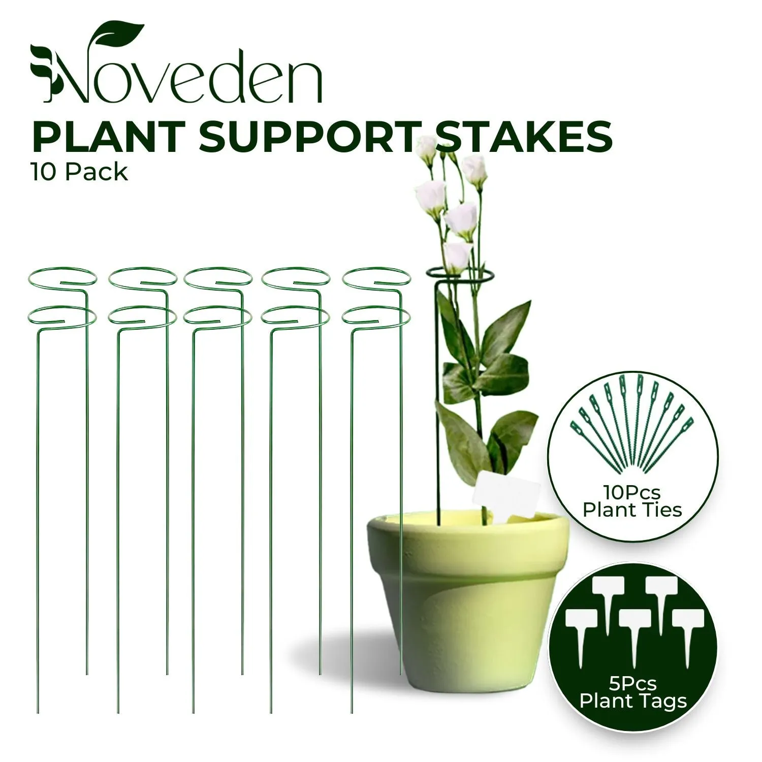 Durable Iron Plant Stakes Set, Gentle Curved Design - Noveden