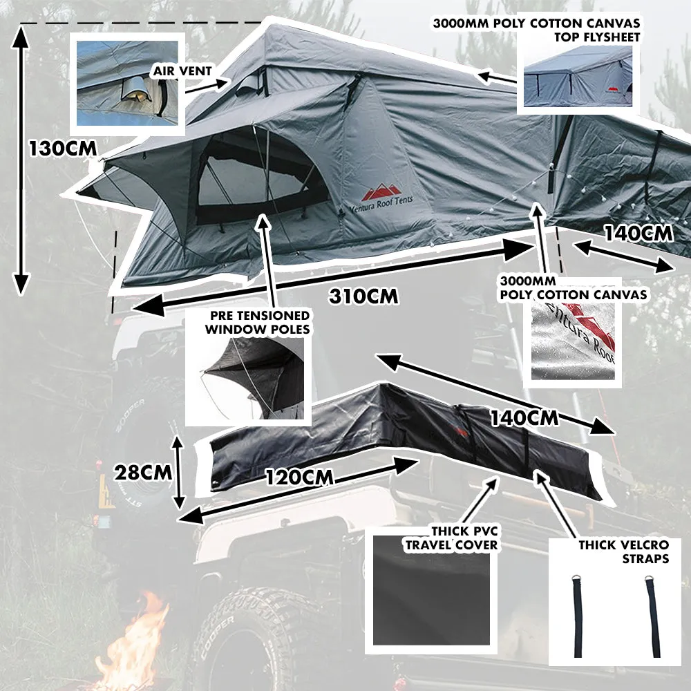 Extended Ventura Deluxe 1.4 Roof Top Tent   FREE LED Lights   FREE Internal Storage Hammock