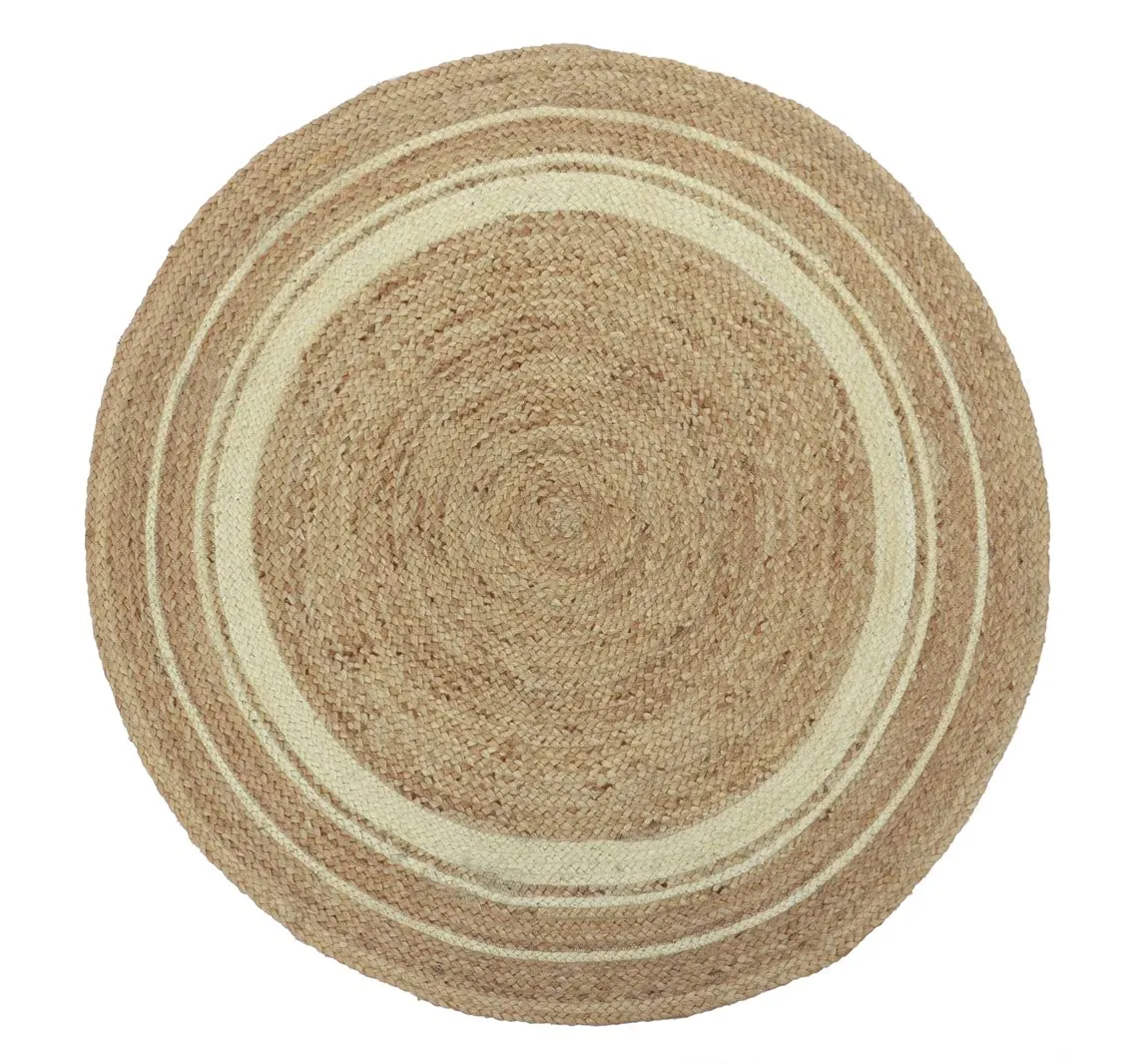 Habere India-All the Cultures Fabricating India Jute Carpet for Living Room, Jute Round Floor Mat, Rugs for Living Room, Jute Centre Table Carpet (Jute   White (Round), Round_3*3 FT)