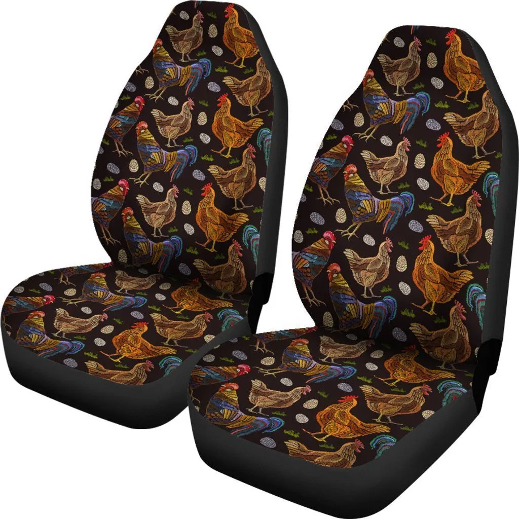 Hen Farm Chicken Eggs Pattern Print Seat Cover Car Seat Covers Set 2 Pc, Car Accessories Car Mats