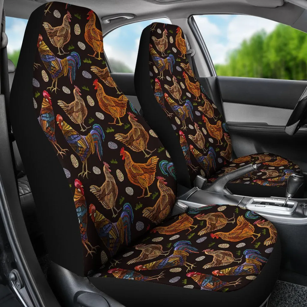 Hen Farm Chicken Eggs Pattern Print Seat Cover Car Seat Covers Set 2 Pc, Car Accessories Car Mats