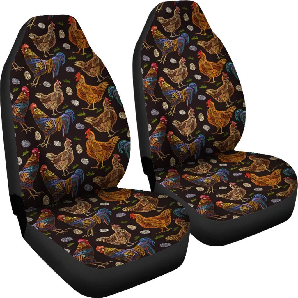 Hen Farm Chicken Eggs Pattern Print Seat Cover Car Seat Covers Set 2 Pc, Car Accessories Car Mats