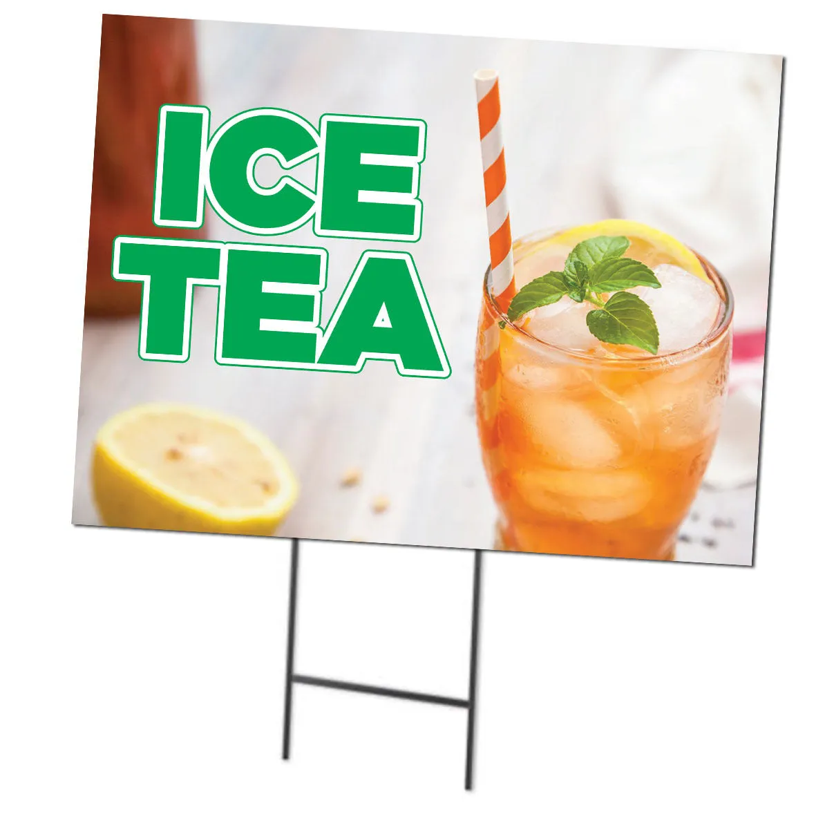 Ice Tea | Double Sided Sign with Metal Ground Stakes; 24"w x 18"h