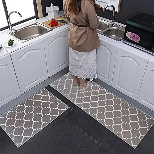 ishro home 3D Jet Printed Anti-Slip/Washable Rubber Mat for Kitchen Floor(Grey Waves)