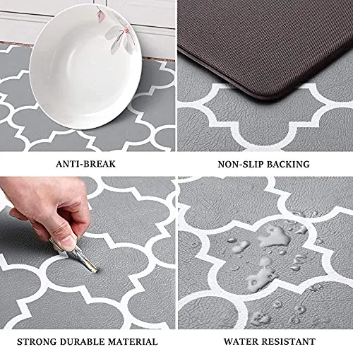 ishro home 3D Jet Printed Anti-Slip/Washable Rubber Mat for Kitchen Floor(Grey Waves)