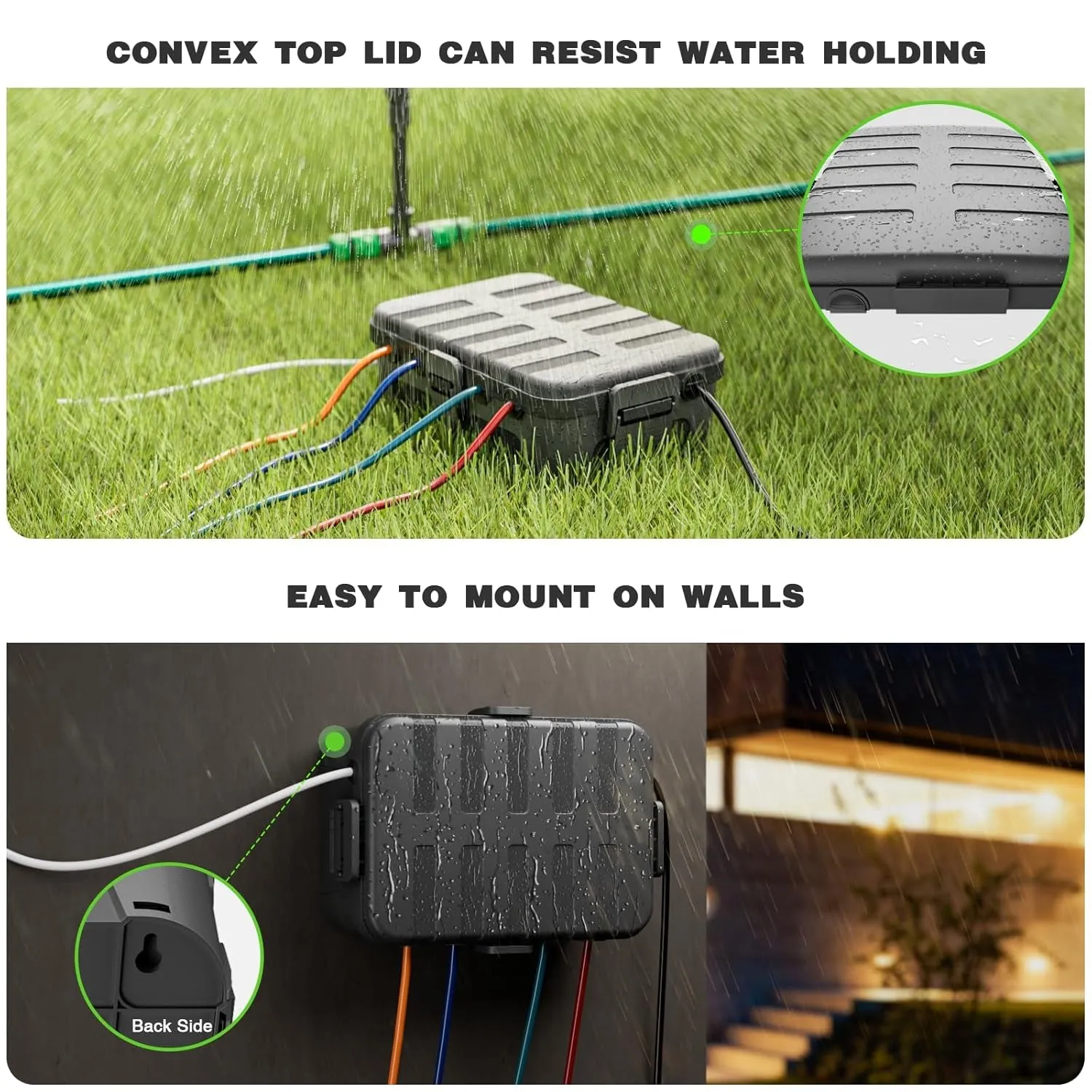 Large Outdoor Electrical Box (12.5 X 8.5 X 5 Inch), IP54 Waterproof Extension Cord Cover Weatherproof, Protect Outlet, Plug, Socket, Timer, Power Strip, Holiday Light Decoration, Black