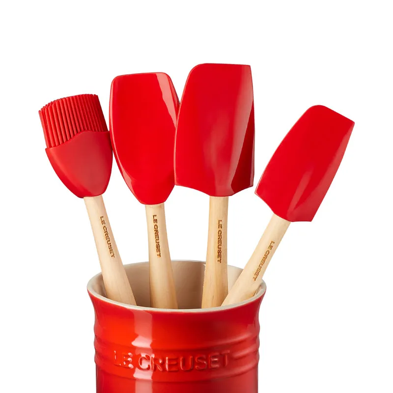 Le CreuSet Stoneware Utensil Jar & Craft Tools 4 piece Set Cerise