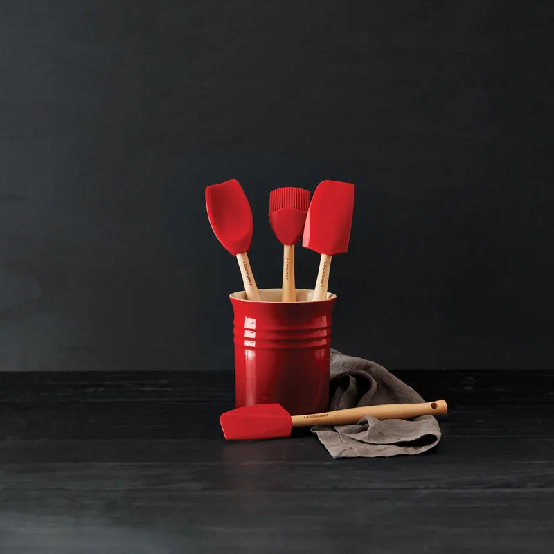 Le CreuSet Stoneware Utensil Jar & Craft Tools 4 piece Set Cerise