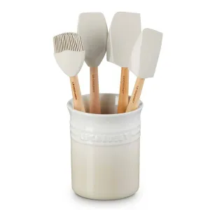 Le CreuSet Stoneware Utensil Jar & Craft Tools 4 piece Set Meringue