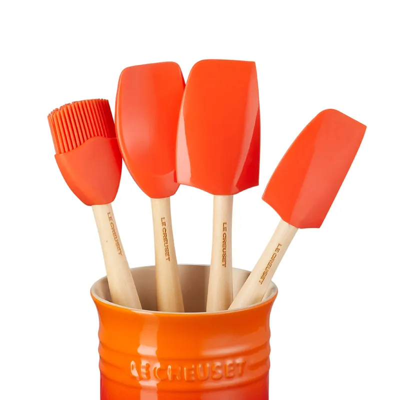 Le CreuSet Stoneware Utensil Jar & Craft Tools 4 piece Set Volcanic