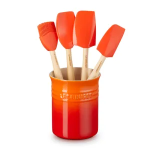 Le CreuSet Stoneware Utensil Jar & Craft Tools 4 piece Set Volcanic