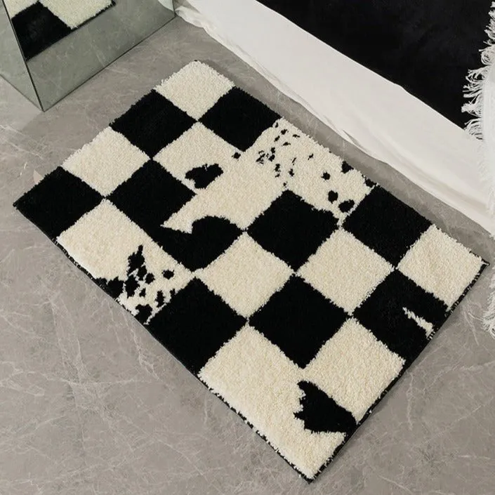 Monochrome Splatter Prints Checkered Mat