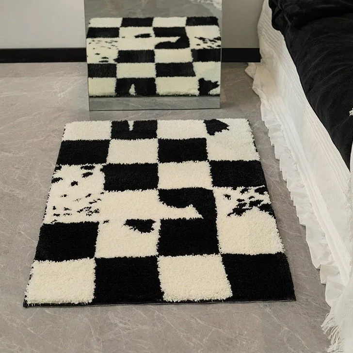 Monochrome Splatter Prints Checkered Mat