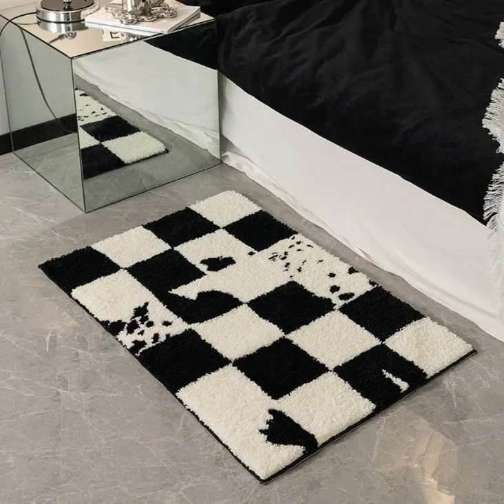 Monochrome Splatter Prints Checkered Mat