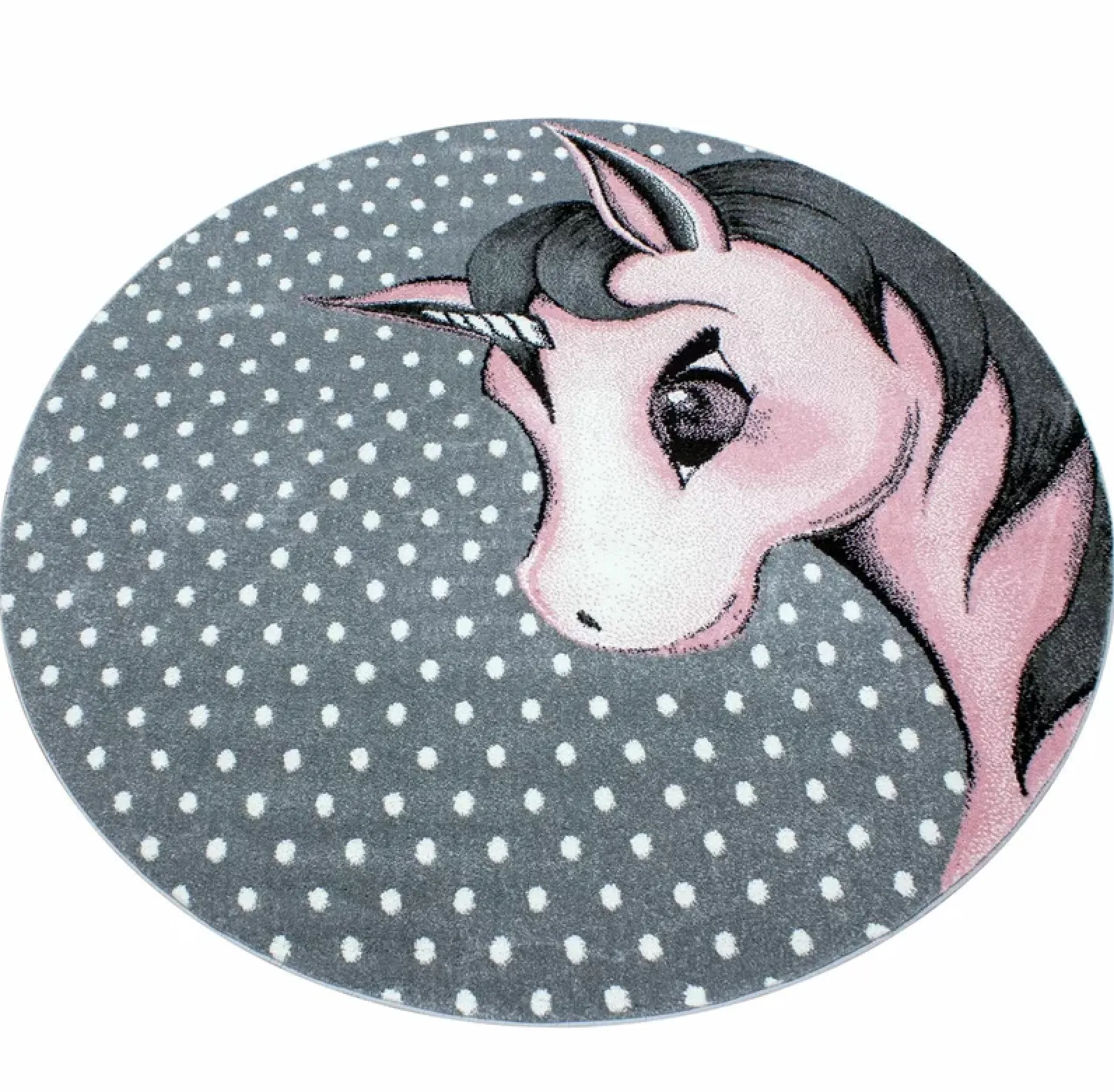 Pink and Grey Polkadots Unicorn Rug - Kids