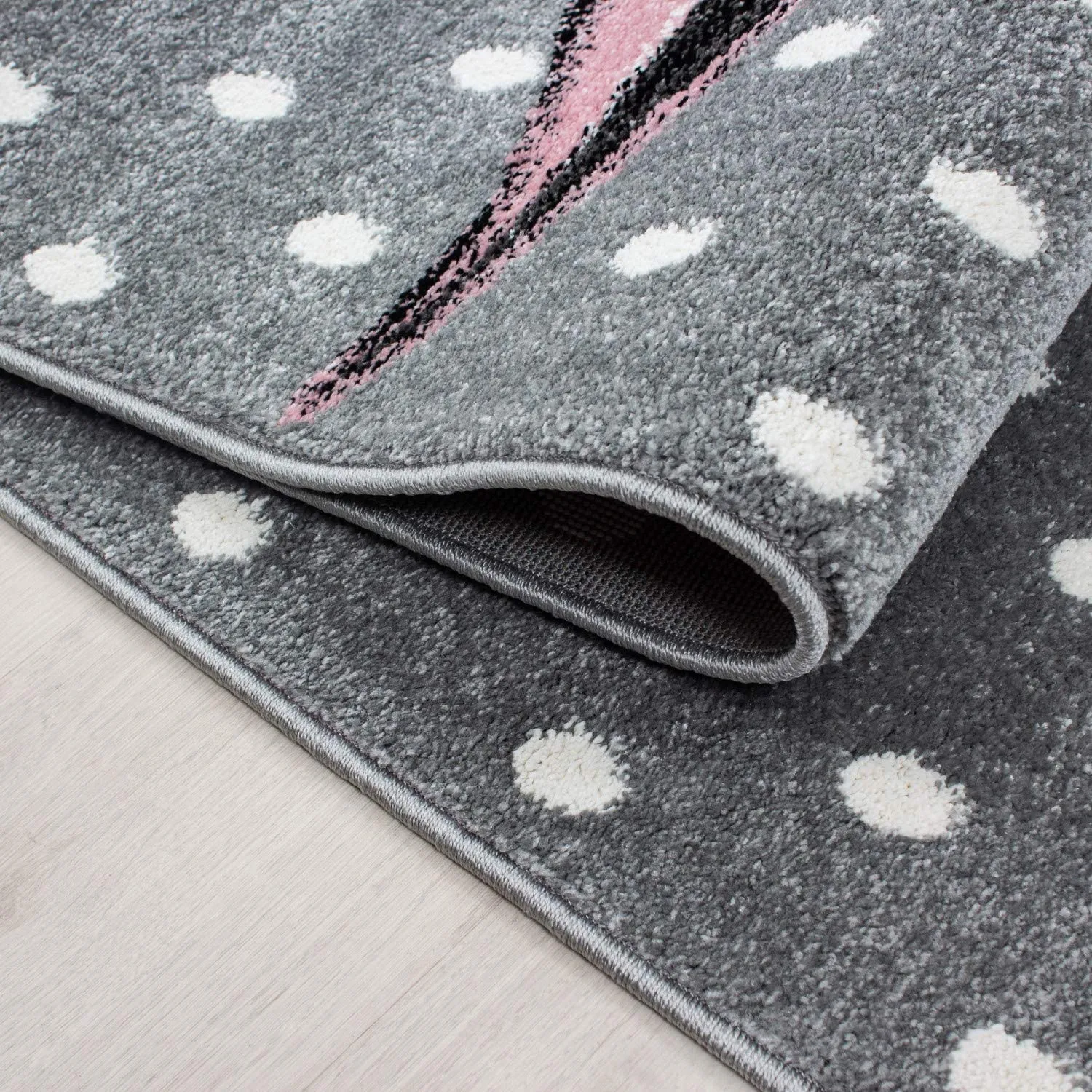 Pink and Grey Polkadots Unicorn Rug - Kids