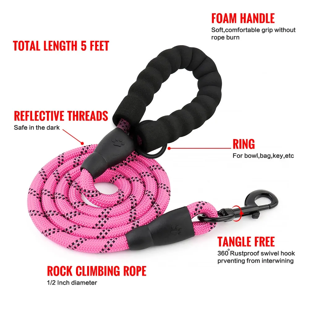 REFLECTING ROPE LEASH with Padded Handle