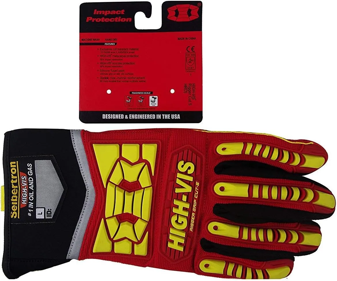 Seibertron HIGH-VIS HRC5 Rigger Excellent Grip Cut5 Handyman/Boxer Work Gloves Abrasion Resistant Oil & Gas Drilling Safety Impact Protection Gloves CE EN388 4542