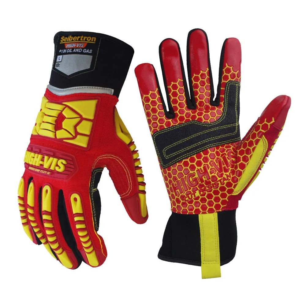 Seibertron HIGH-VIS HRC5 Rigger Excellent Grip Cut5 Handyman/Boxer Work Gloves Abrasion Resistant Oil & Gas Drilling Safety Impact Protection Gloves CE EN388 4542