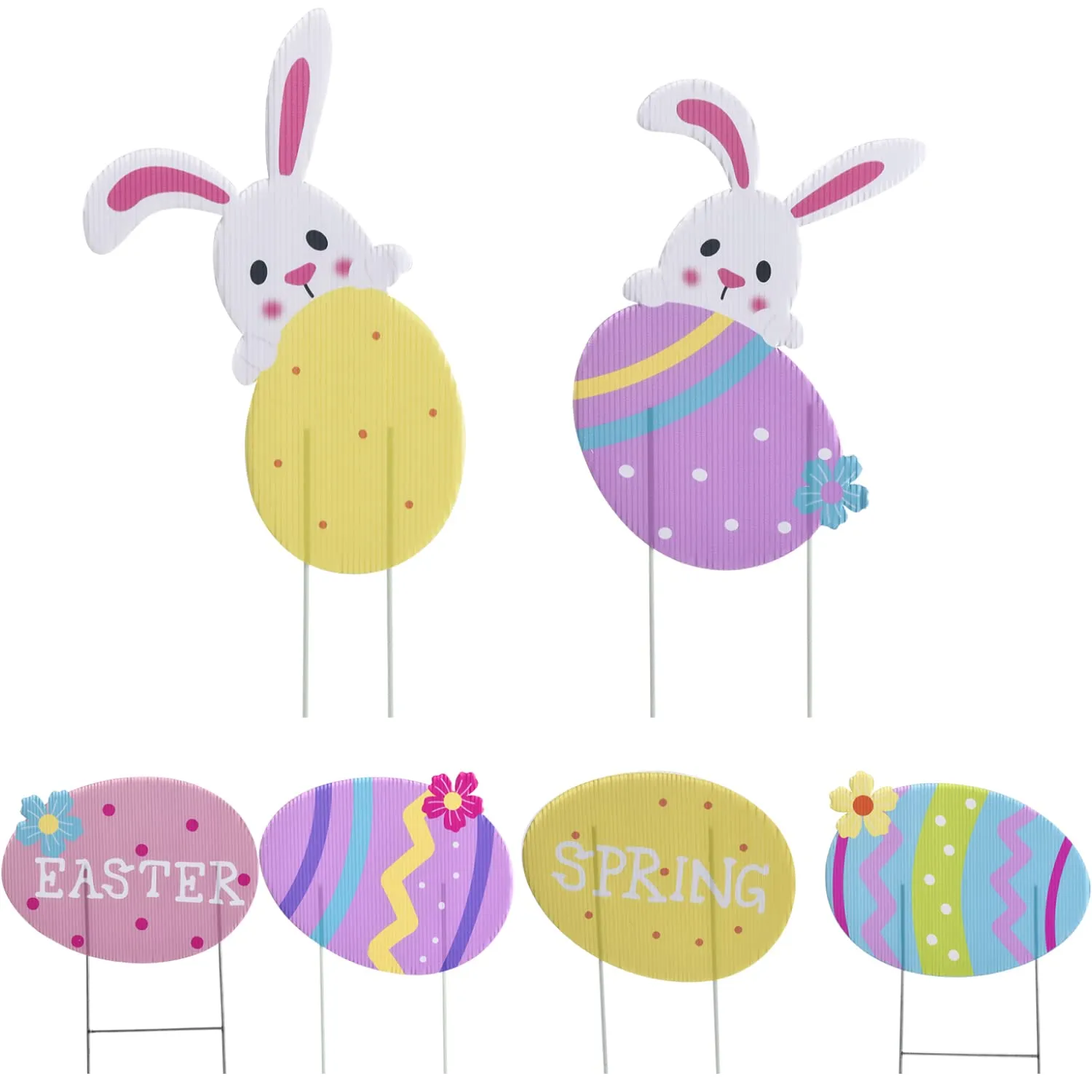 Set Of 6 Easter Bunny Yard Stakes - Easter Garden Decorations With Easter