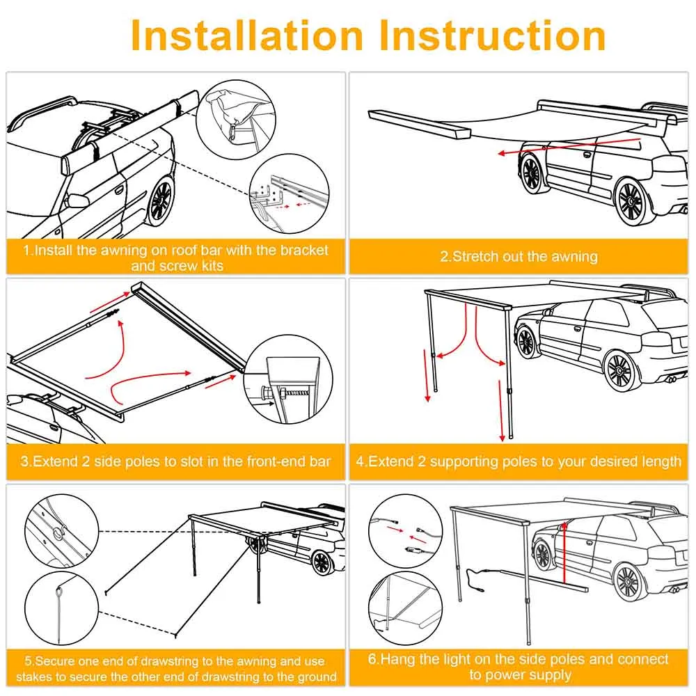 TheLAShop Car Awning with Light Rear Side SUV Awning 6' 7" x 4' 7"