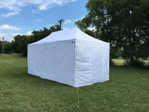 White 10'x20' DS Model Pop up Tent with 6 Solid Walls   4 Weight Bags   1 Wheel Bag