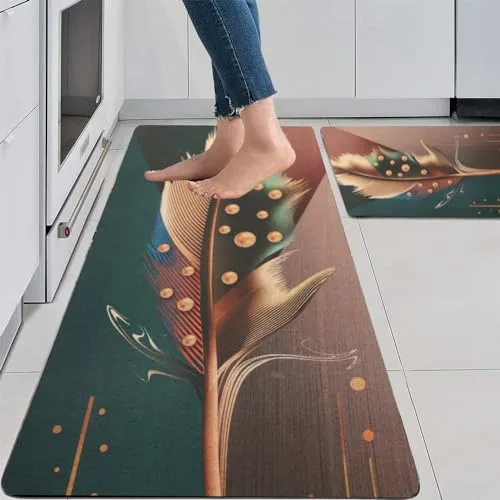 YAGVIZ 2 Pcs Kitchen Mats, Waterproof Memory Foam Kitchen Rugs, Standing Desk Mat Floor Mats, Comfort Runner Rug Carpets for Kitchen Floor, Sink - (120 * 40 cm, 40 * 60 cm)