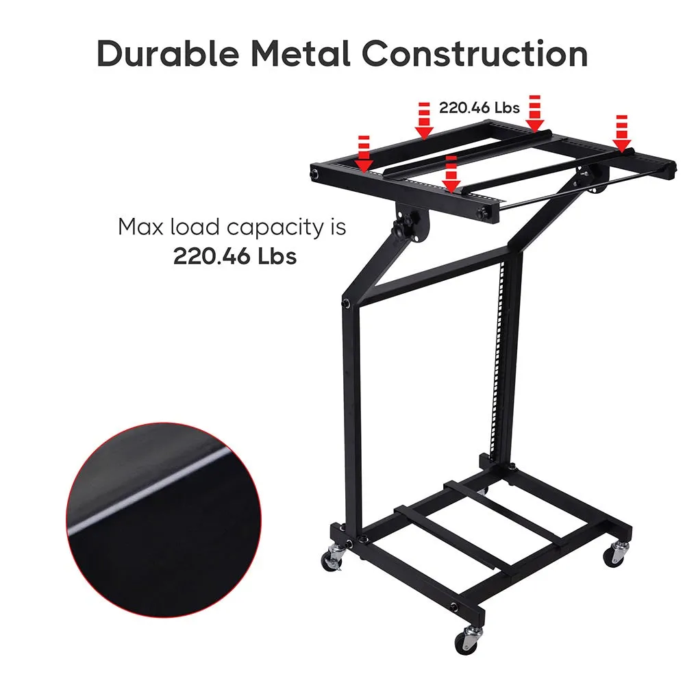 Yescom 19in 12U Stage Rolling Audio Mixer Stand Rack Cart w/ 4 Poles