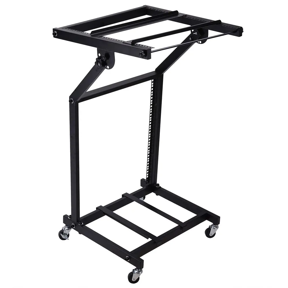 Yescom 19in 12U Stage Rolling Audio Mixer Stand Rack Cart w/ 4 Poles